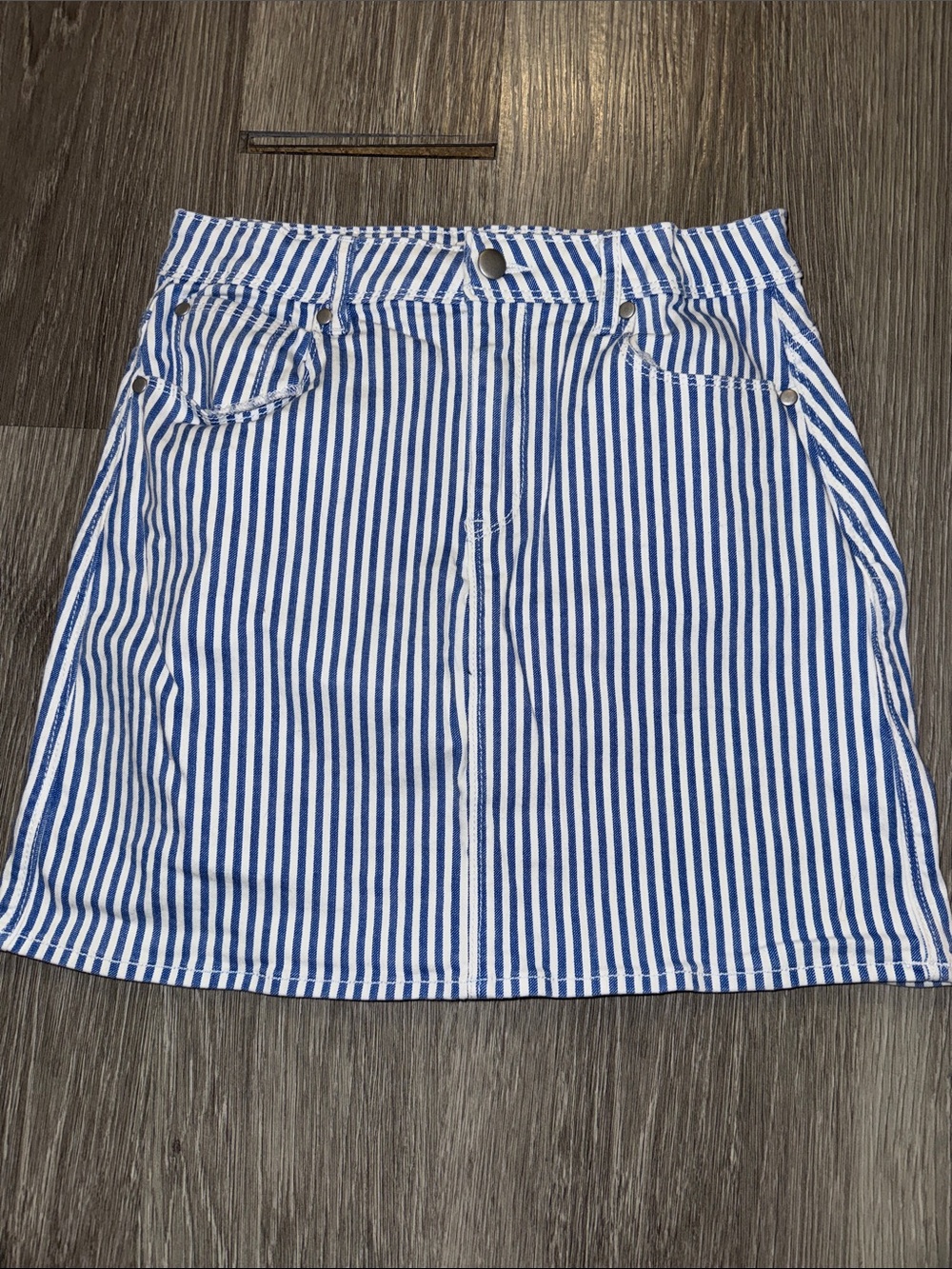 Cato Blue and White Striped A-Line Denim Skirt